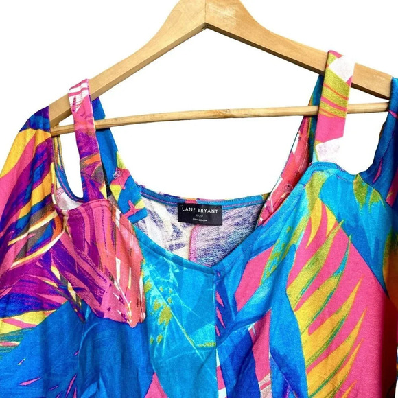 LANE BRYANT Tropical Top Multicolor Cold Shoulder Strap Blouse Plus Size 18/20 - Picture 3 of 3